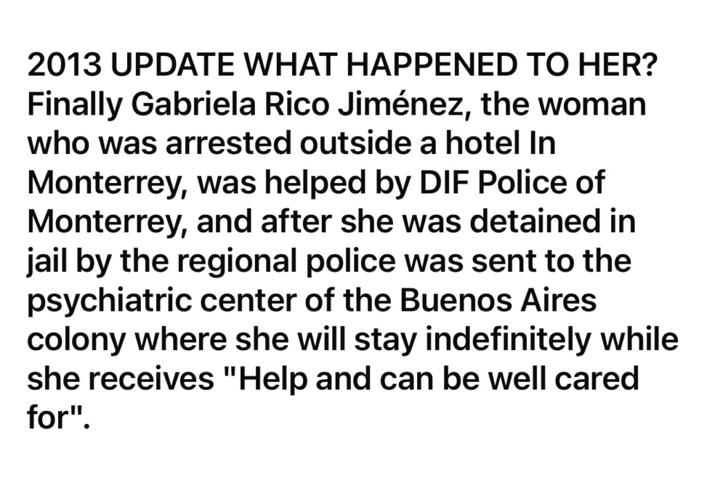 Gabriela Rico Jimenez missing update 2013 (uncertain from x user tweet)